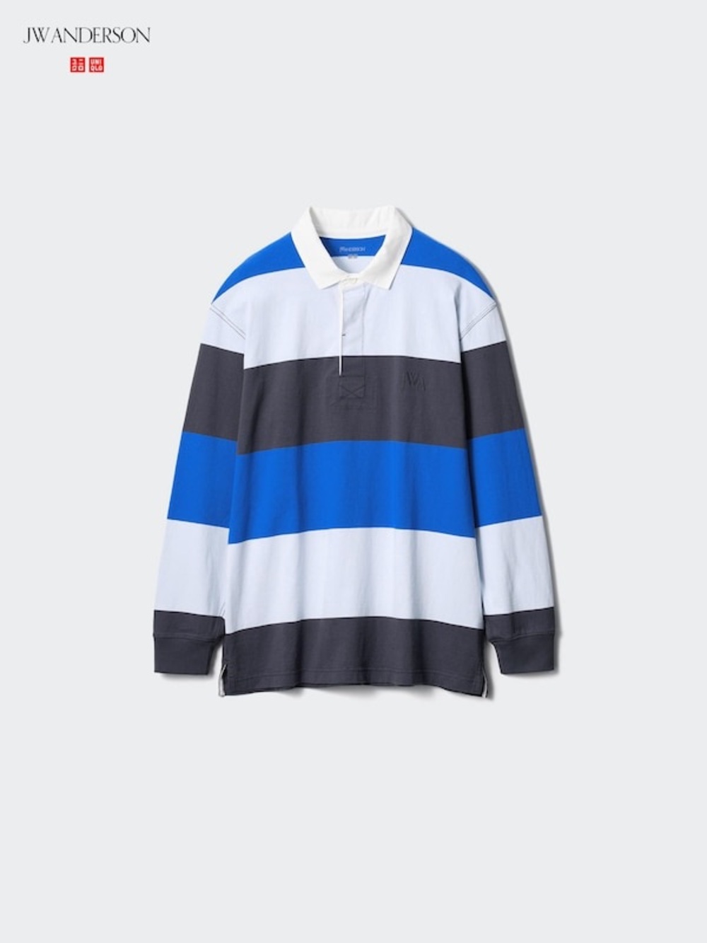 Uniqlo JW Anderson Men’s Blue, White & Gray Striped Rugby Polo